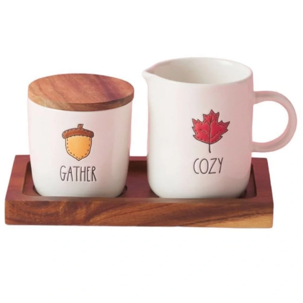 Rae Dunn 3 piece cream and sugar set (Gather Cozy)